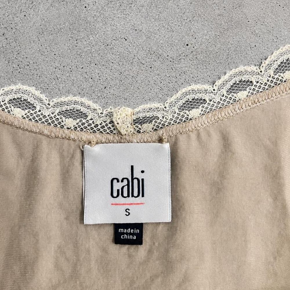 CAbi Beige Satin Lace Trim Camisole Small Adjustable Straps Coquette - Picture 4 of 5